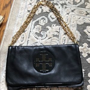 Tory Burch black leather clutch